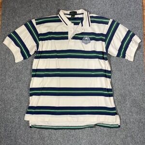 Izod Club Polo Shirt Mens Large White Striped US Open 1997 Congressional Golf